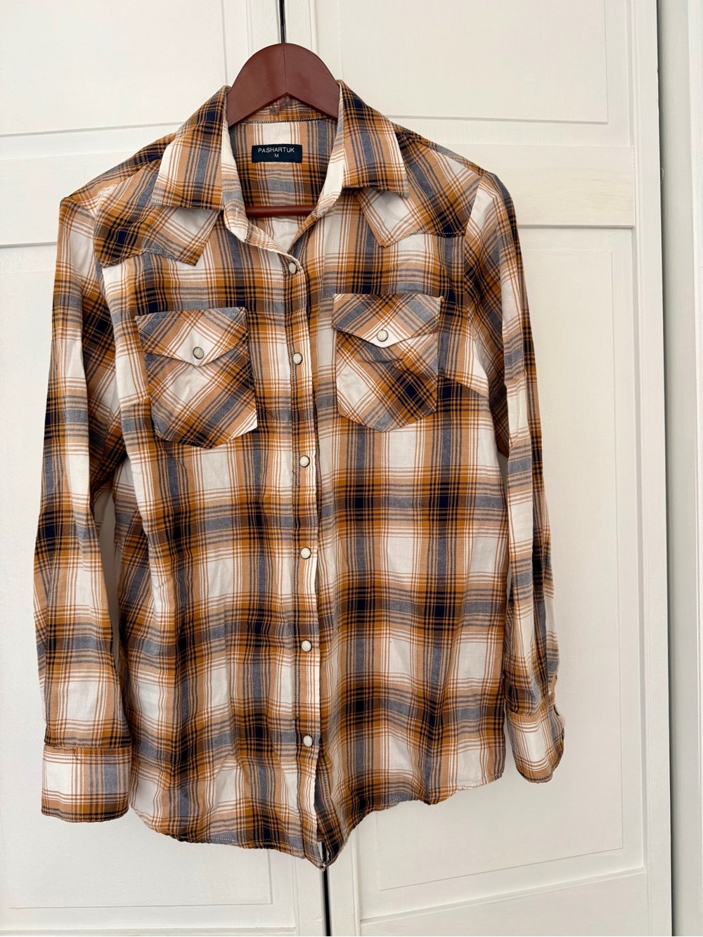 Brown Plaid Long-Sleeve Button-Down Shirt